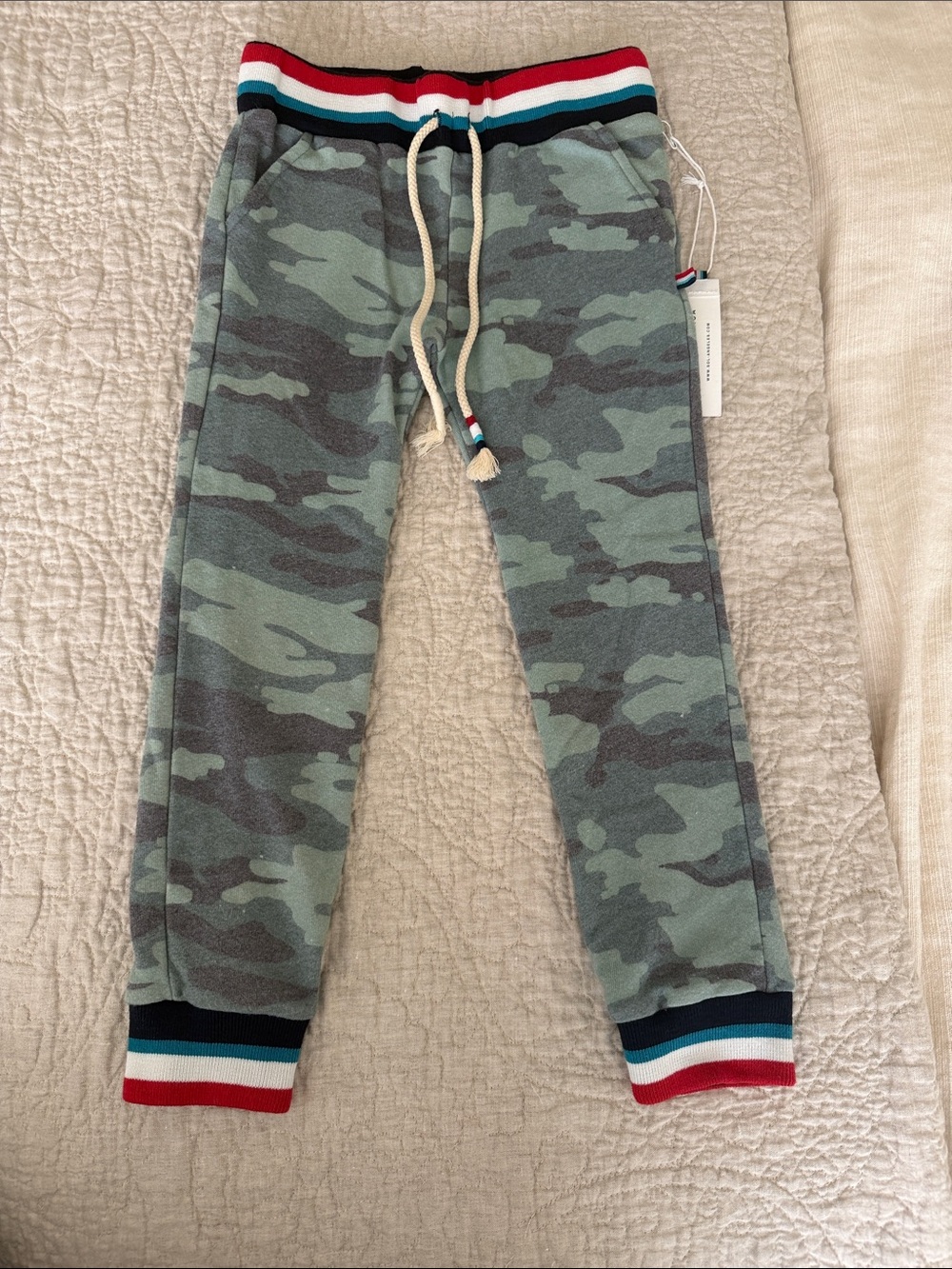 Sol Angeles Green Camo Kids Joggers with Striped Waistband